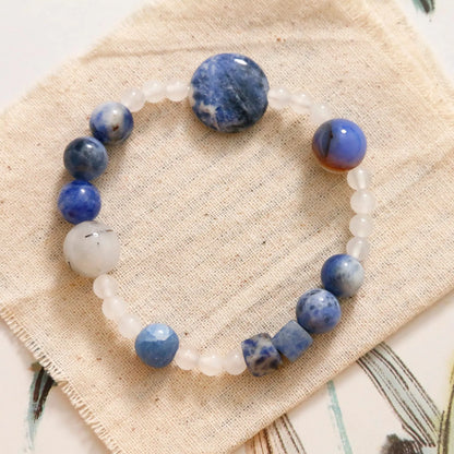 Hand-woven natural blue point stone black hair crystal agate geometric bracelet