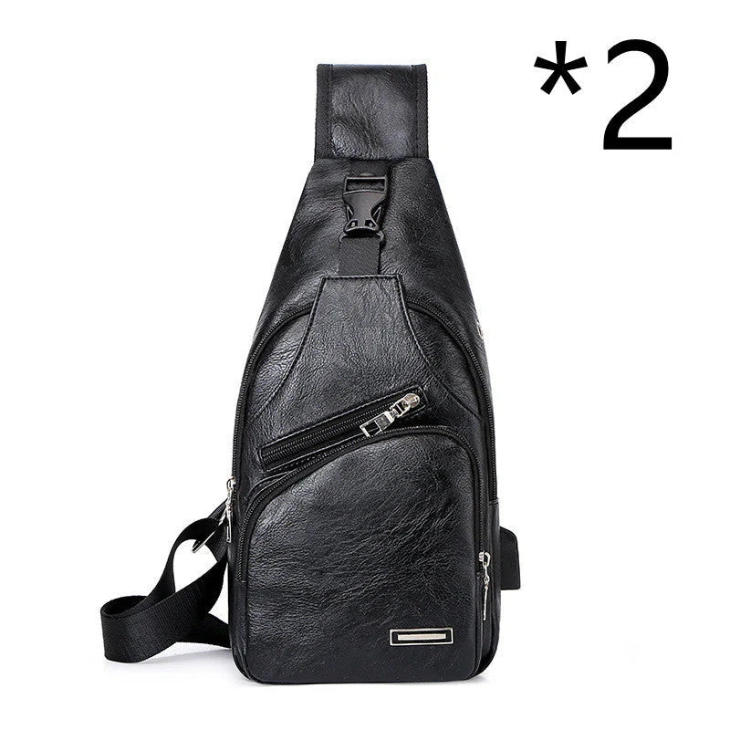 Stylish Men's USB Charging Chest Bag in Black, Coffee, and Light Brown colours