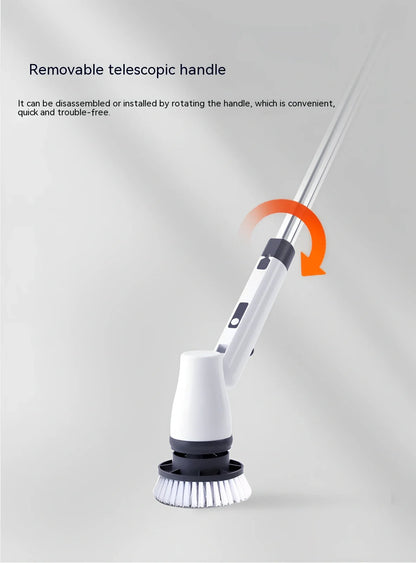 White 7-in-1 wireless electric cleaning brush with retractable 100cm handle and interchangeable heads for bathroom toilet floor scrubbing