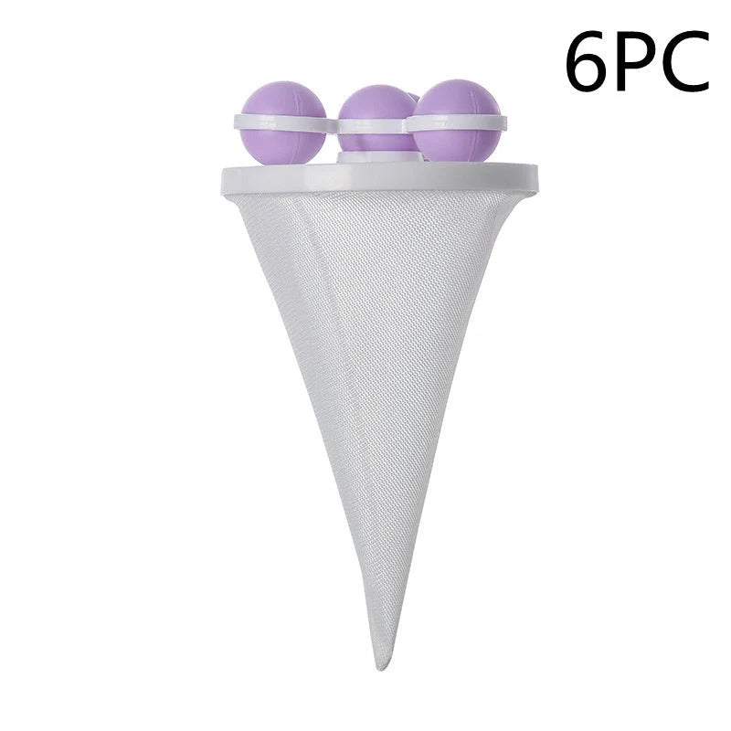Ultra-fine mesh washing machine lint catcher in purple, blue, and pink