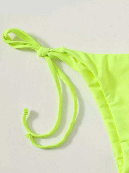 Women's three-piece mesh bikini swimsuit in vibrant colours, perfect for summer