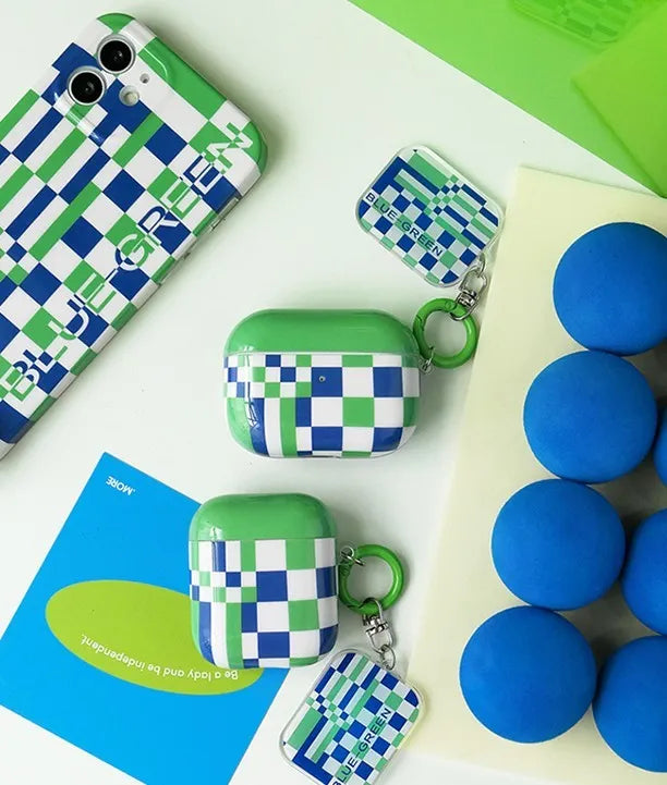 Green grid soft TPU earphone cover for Apple AirPods 1, 2 and AirPods Pro