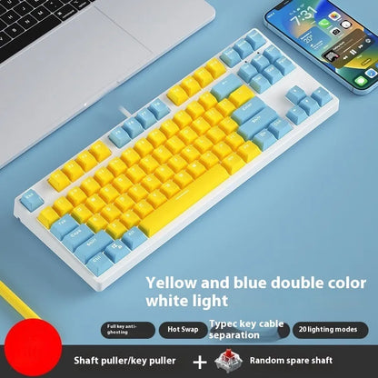 87-key wired mechanical gaming keyboard with dual-colour keycaps and hot-swap switches