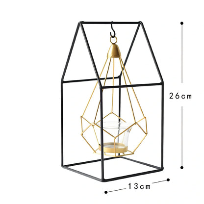 Geometric wrought iron candle holder with angular design, 25cm height and 15cm base diameter