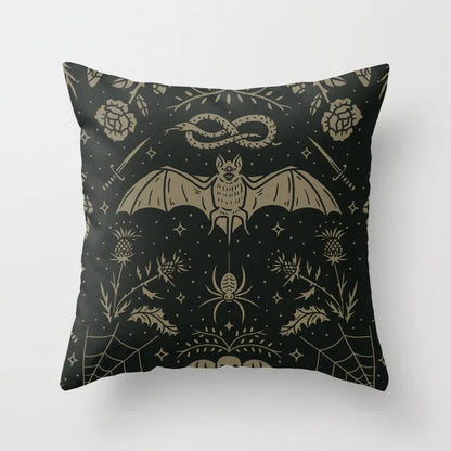 Halloween-themed cartoon print cushion cover on a sofa, 45x45 cm size.