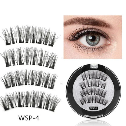 Four magnet false eyelashes in imported fibre with hand made construction and optional eyelash curler