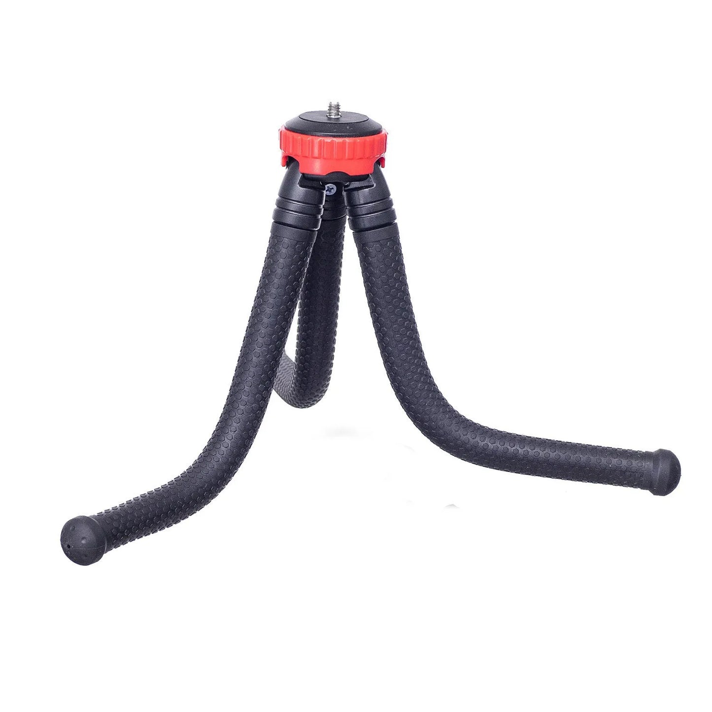 Black octopus tripod with flexible rubber legs wrapped around a pole, holding a smartphone.