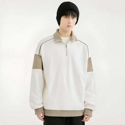 Men's rabbit fur corduroy hooded sweater with drop shoulders and loose lapels in beige colour
