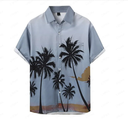 Men's short-sleeved Hawaiian shirt with a colourful 3D printed pattern.