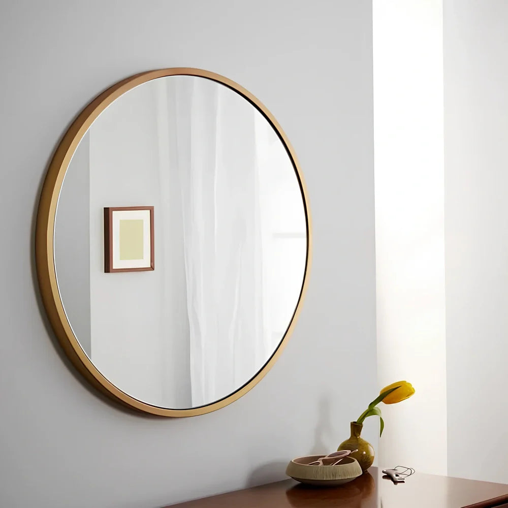 30cm round iron bathroom mirror in black, white, or gold finish for wall hanging, rust-resistant Northern European style