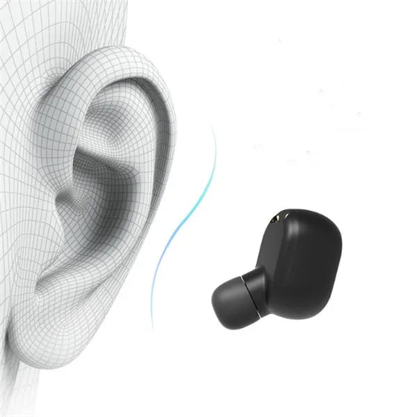 Black and white M1 wireless Bluetooth earbuds with a charging case on a neutral background.