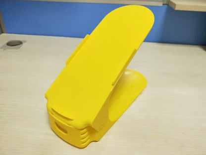 Adjustable dual-tier shoe organizer rack made of durable polypropylene material