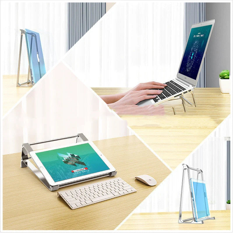 Aluminum alloy portable laptop stand with non-slip silicone pads in Space Grey and Aurora Silver