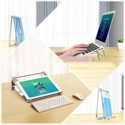 Aluminum alloy portable laptop stand with non-slip silicone pads in Space Grey and Aurora Silver
