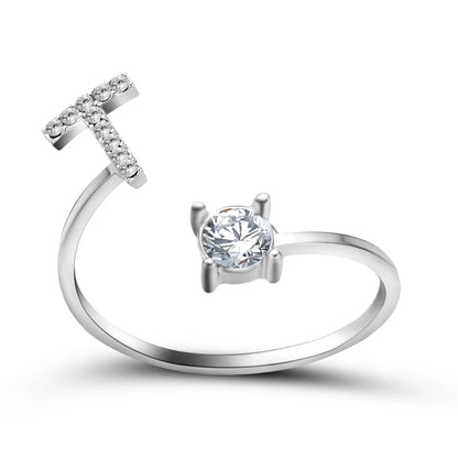 Personalized Initial Letter Crystal Ring with Adjustable Design in Gold, Silver, and Rose Gold Colors