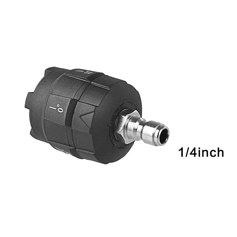 Multi-functional five-in-one spray nozzle for high-pressure water gun, shown in engineering plastic.
