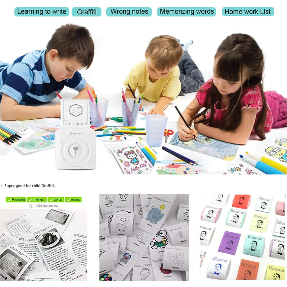 Compact Bluetooth thermal printer for instant photo printing, with wireless connectivity and customizable templates
