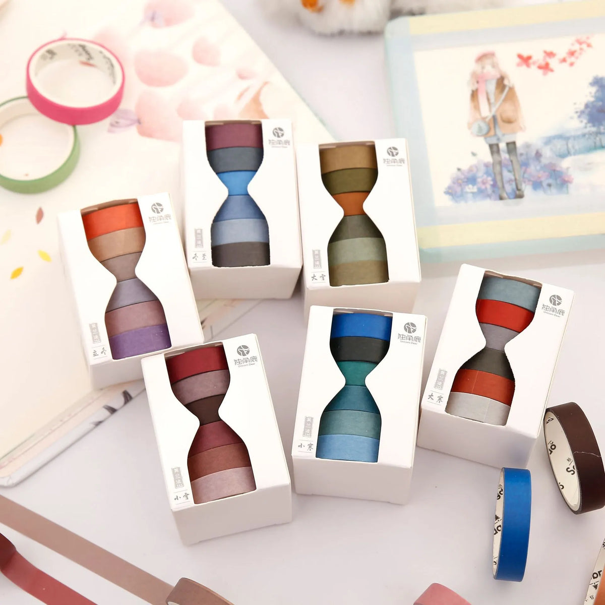 Morandi Japanese paper tape set of 6 rolls, 9mm x 3m, in ten muted colour options