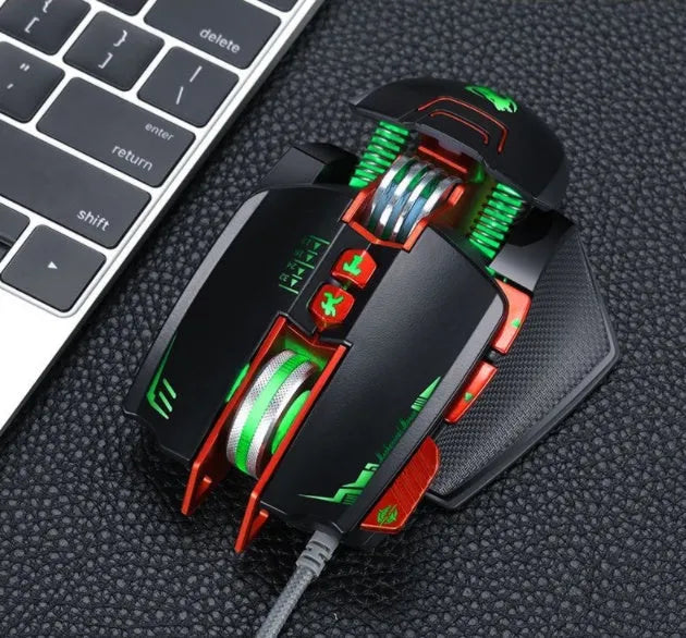 Thunder Wolf V9 black and grey wired gaming mouse with ergonomic design and six buttons