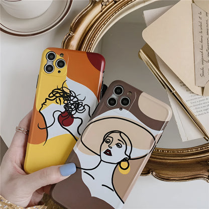 Orange yellow soft glue iPhone case with line art cartoon design for Apple iPhone 11 Pro Max.