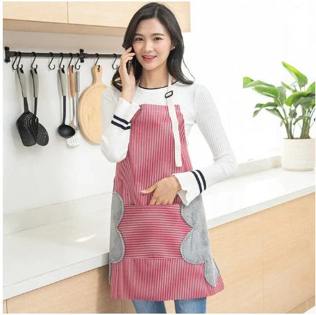 Adjustable waterproof kitchen apron with towel pockets, featuring a sleek Nordic-inspired design and made with durable Oxford cloth and soft polyester velvet.