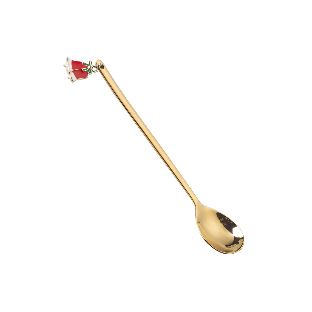 Christmas spoon set with silver and gold finishes, 135mm long stainless steel dessert utensils
