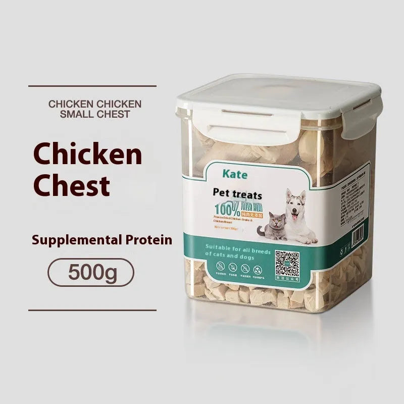 500g chicken freeze-dried cat snack in resealable bag or barrel packaging options
