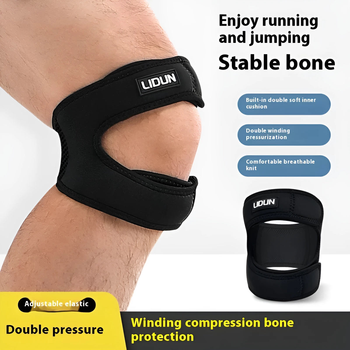 Black adjustable OK cloth knee pad with pressurized patella retinaculum for running, cycling and basketball