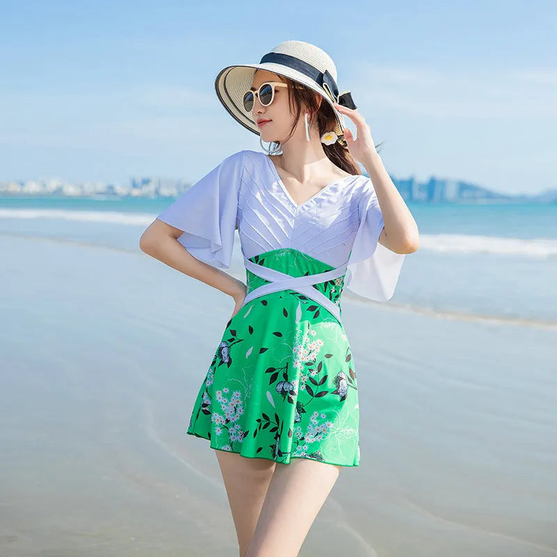 Women's blue printed one-piece swimsuit in chemical fibre blend fabric