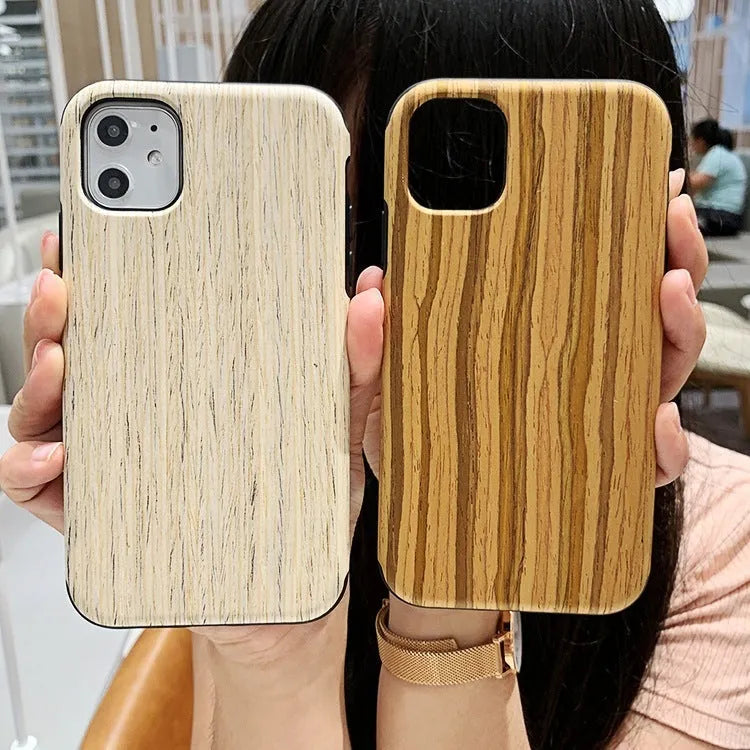 Slim natural wood iPhone case in teak, walnut, black rose, and rosewood colours.