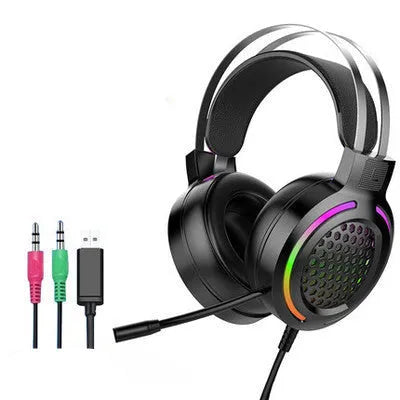H500 Holloway RGB USB gaming headset in black with colourful lights and memory foam ear cushions
