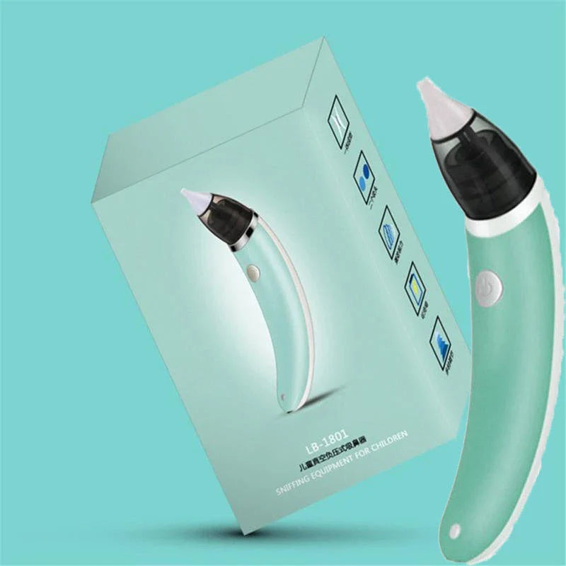 An electric nasal aspirator with adjustable suction levels, soft silicone tip, and BPA-free materials for effectively and comfortably clearing baby's congestion