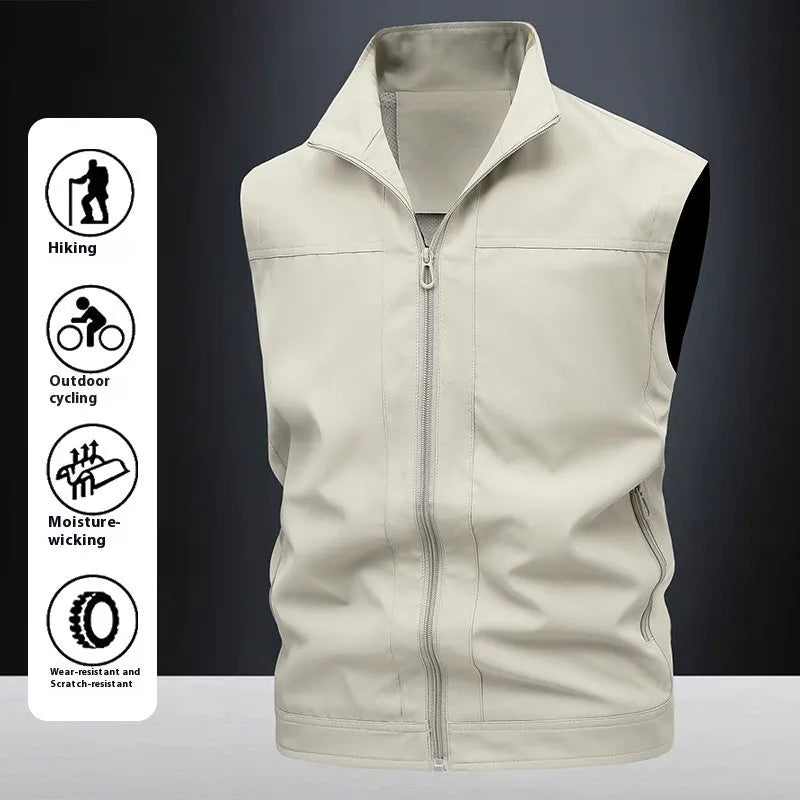 Men's stand-up collar casual shirt in army green colour with loose fit styling for workwear and leisure