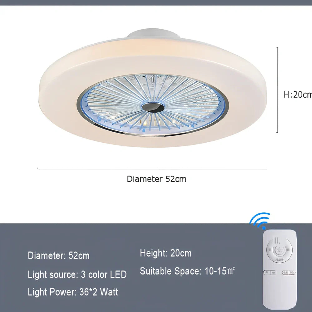 58cm European style overhead fan lamp with metal blades, acrylic shade, and remote for quiet air purification in living rooms