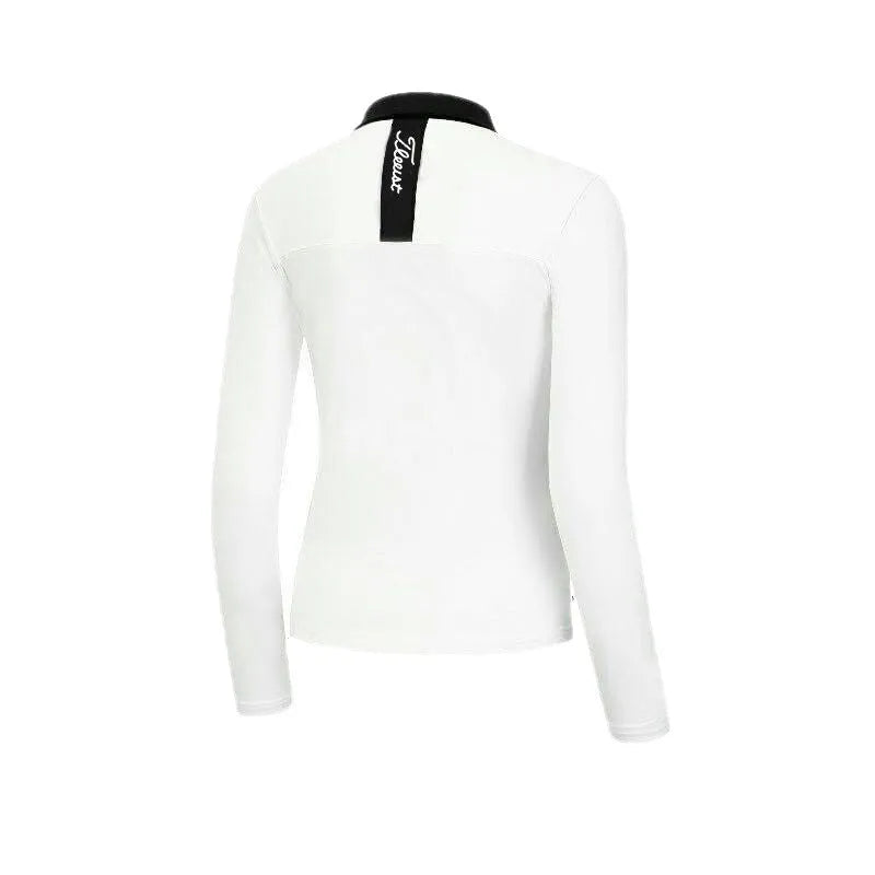 Women's white polyester long sleeve sportswear top for golf and outdoor activities
