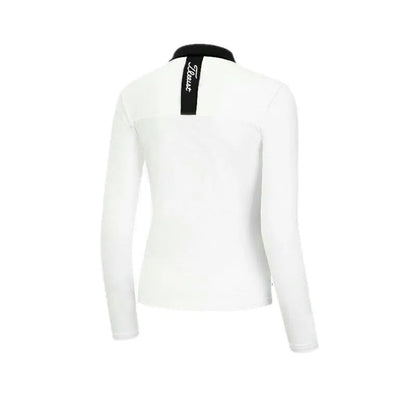 Women's white polyester long sleeve sportswear top for golf and outdoor activities