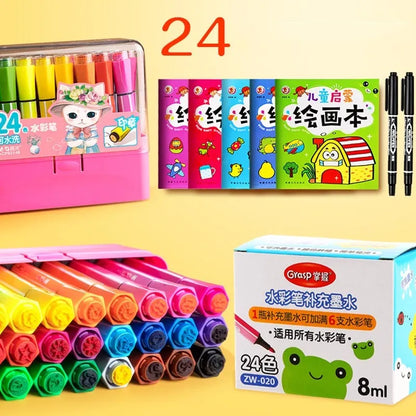 Safe non-toxic washable painting brush set with hexagonal rods in blue, pink or yellow