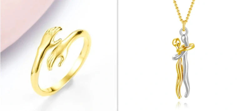 Adjustable Alloy Hands Hug Ring in silver and gold with unique geometry design