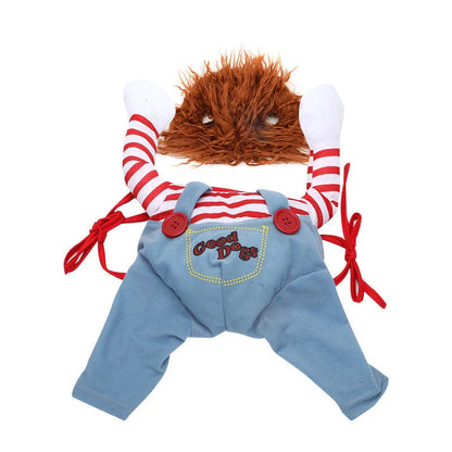 A spooky and adorable Halloween costume for dogs, featuring a menacing mask, ominous accessories, and adjustable design for a comfortable fit.