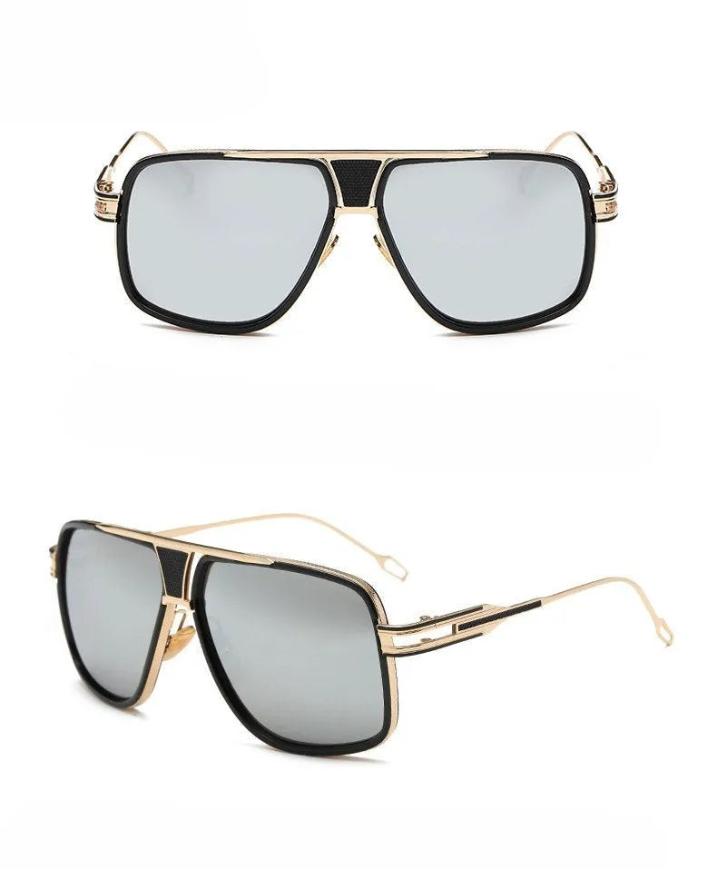 Men's square UV400 sunglasses with 59mm lens width, plastic and metal frame, goggle style
