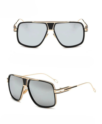 Men's square UV400 sunglasses with 59mm lens width, plastic and metal frame, goggle style