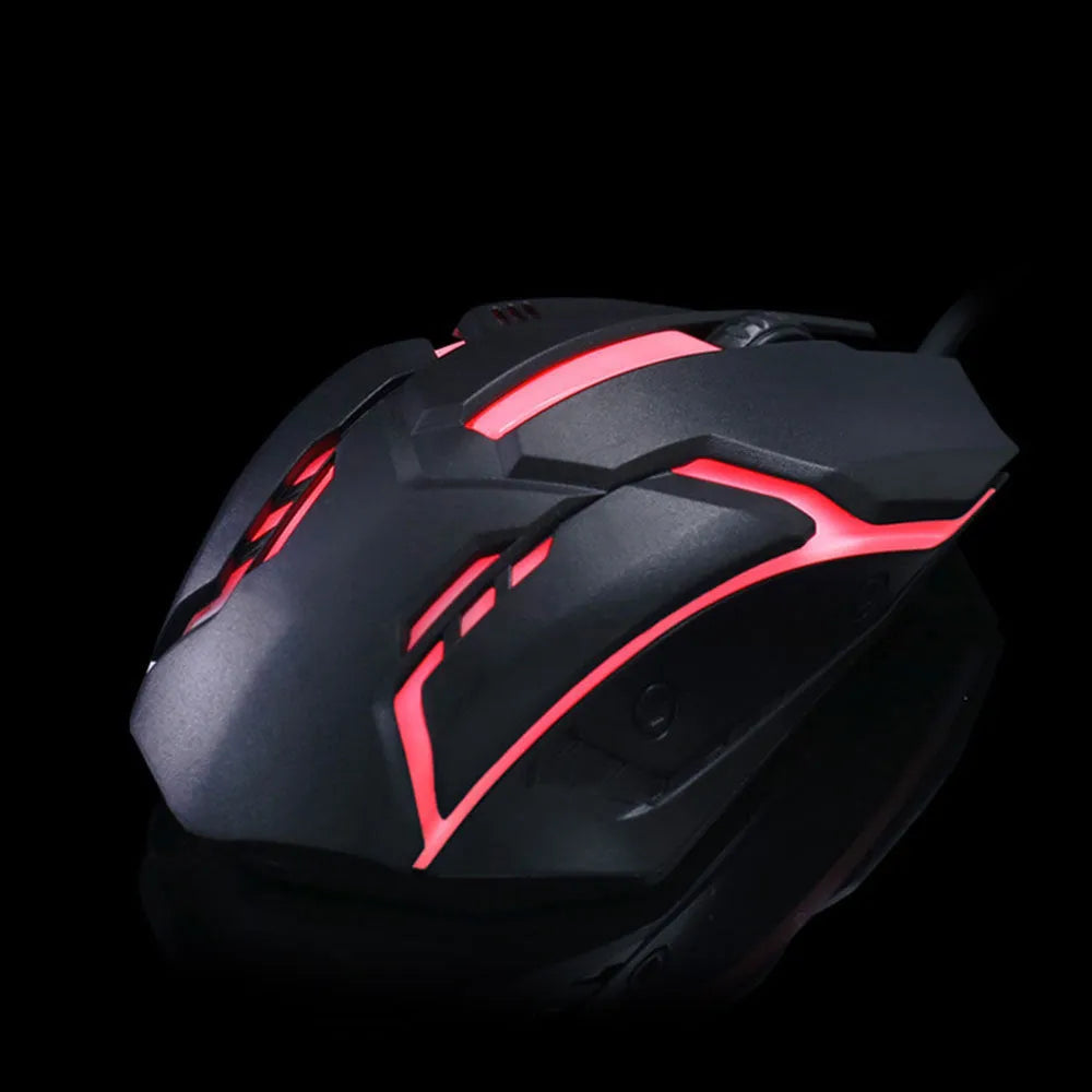 Black and white wired USB mouse with LED lighting and 1.3 metre cable