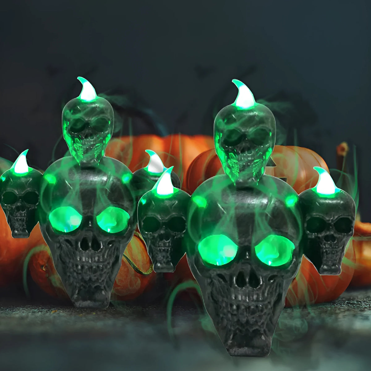 Gold and silver plastic Halloween skull ornament with LED lights for indoor decoration