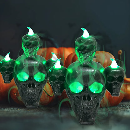 Gold and silver plastic Halloween skull ornament with LED lights for indoor decoration