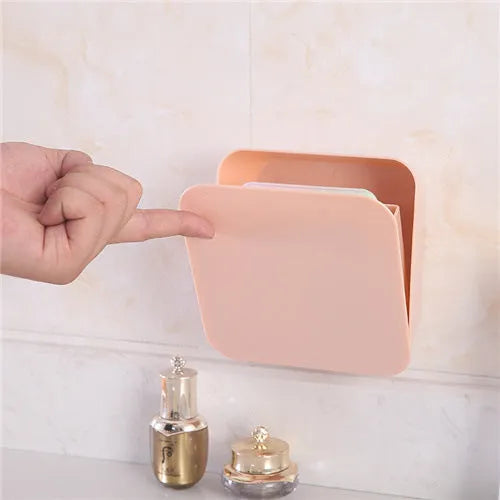 Wall-mounted PP storage box with non-marking stickers in Nordic blue, green, or pink.