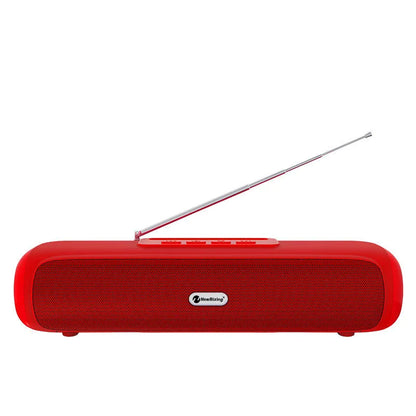 Long strip wireless desktop subwoofer speaker in black, blue, red, or silver grey colour options.