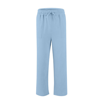 Men's cotton beach trousers with drawstring elastic waist straight leg casual design in multiple colours