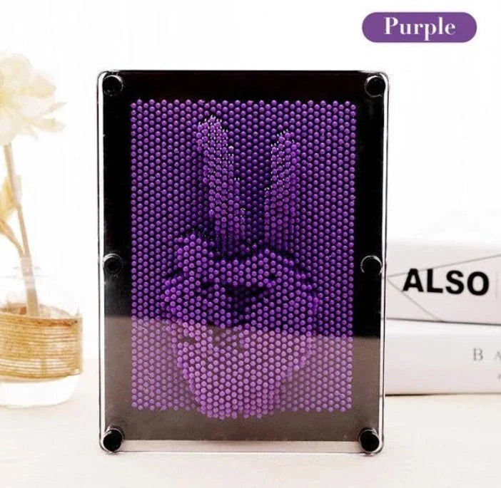 A customizable 3D sculpture impression frame with an array of pins that can capture the contours of any object pressed into it.