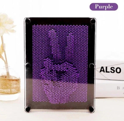 A customizable 3D sculpture impression frame with an array of pins that can capture the contours of any object pressed into it.