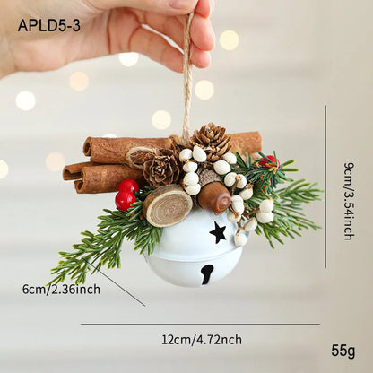 Wrought iron decorative pendant with antlers, pine cone, bowknot, and a small bell in a choice of colours.